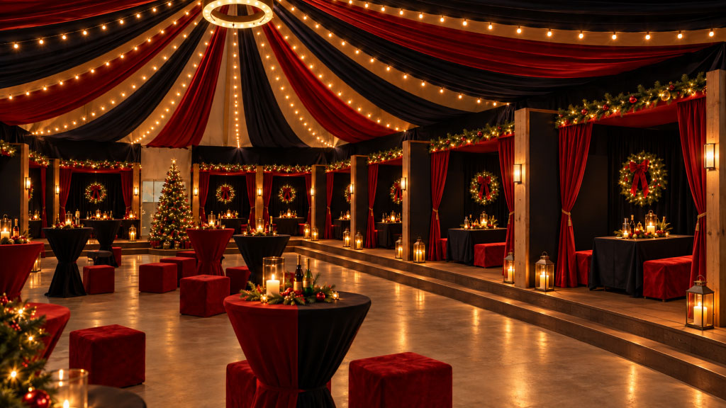 Abgetrennte Teamlogen auf mit eigenen Tischen und Sitzbänken für die gemeinsame Weihnachtsfeier im Club BOFALLI.