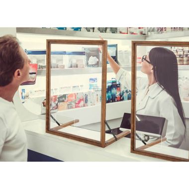 Mobiler Hygieneschutz mit Holzrahmen