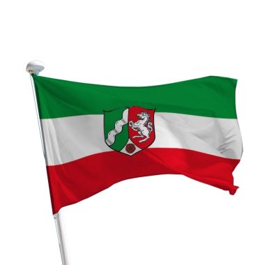 Nordrhein-Westfalen Flagge mit Wappen im Querformat für Fahnenmasten im Außenbereich
