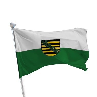 Sachsen Flagge mit Wappen im Querformat für Fahnenmasten im Außenbereich